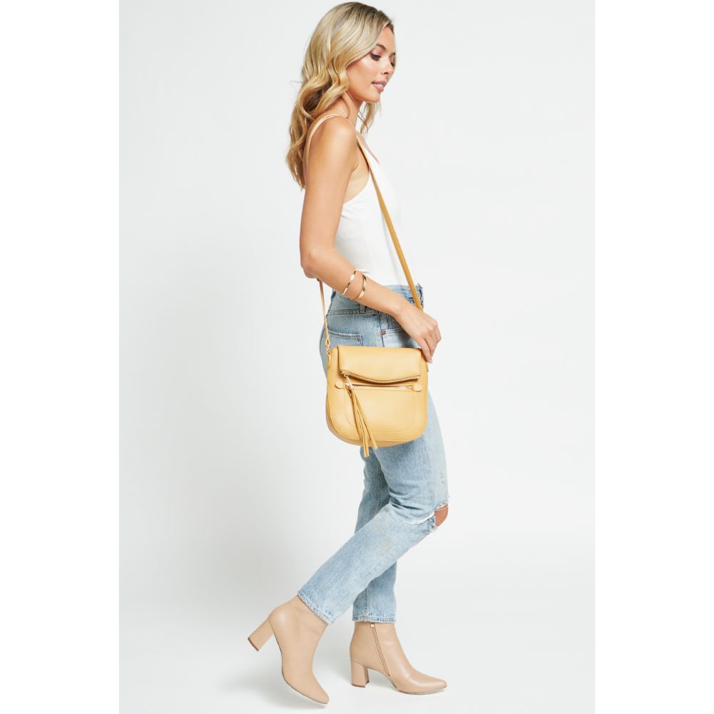 Woman wearing Mustard Urban Expressions Jean Crossbody 840611177216 View 3 | Mustard