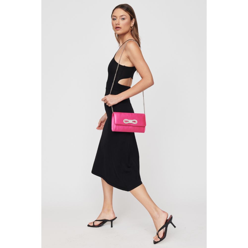 Woman wearing Fuchsia Urban Expressions Karlie - Bow Tie Evening Bag 840611104311 View 3 | Fuchsia