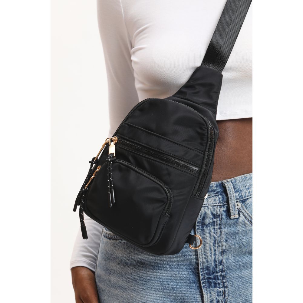 Woman wearing Black Urban Expressions Sid Sling Backpack 840611120663 View 4 | Black