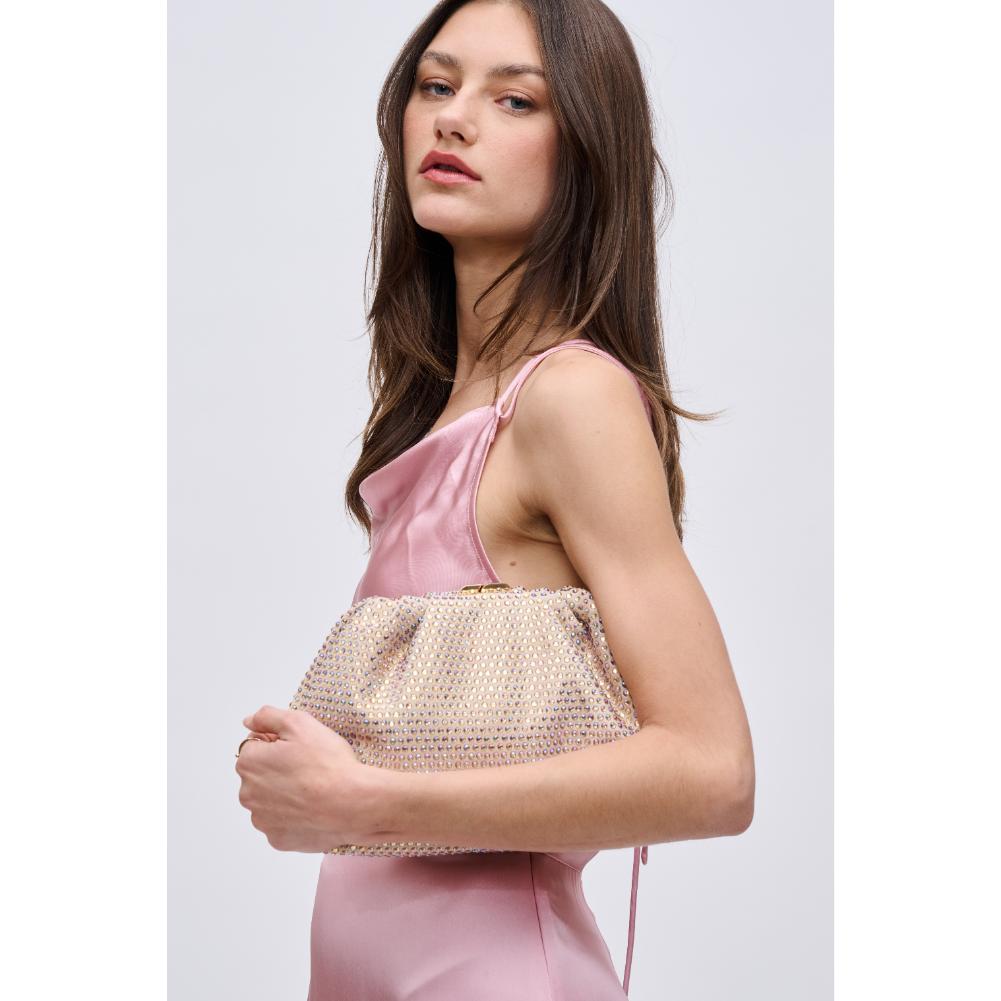 Woman wearing Light Gold Urban Expressions Arielle Evening Bag 840611132734 View 4 | Light Gold