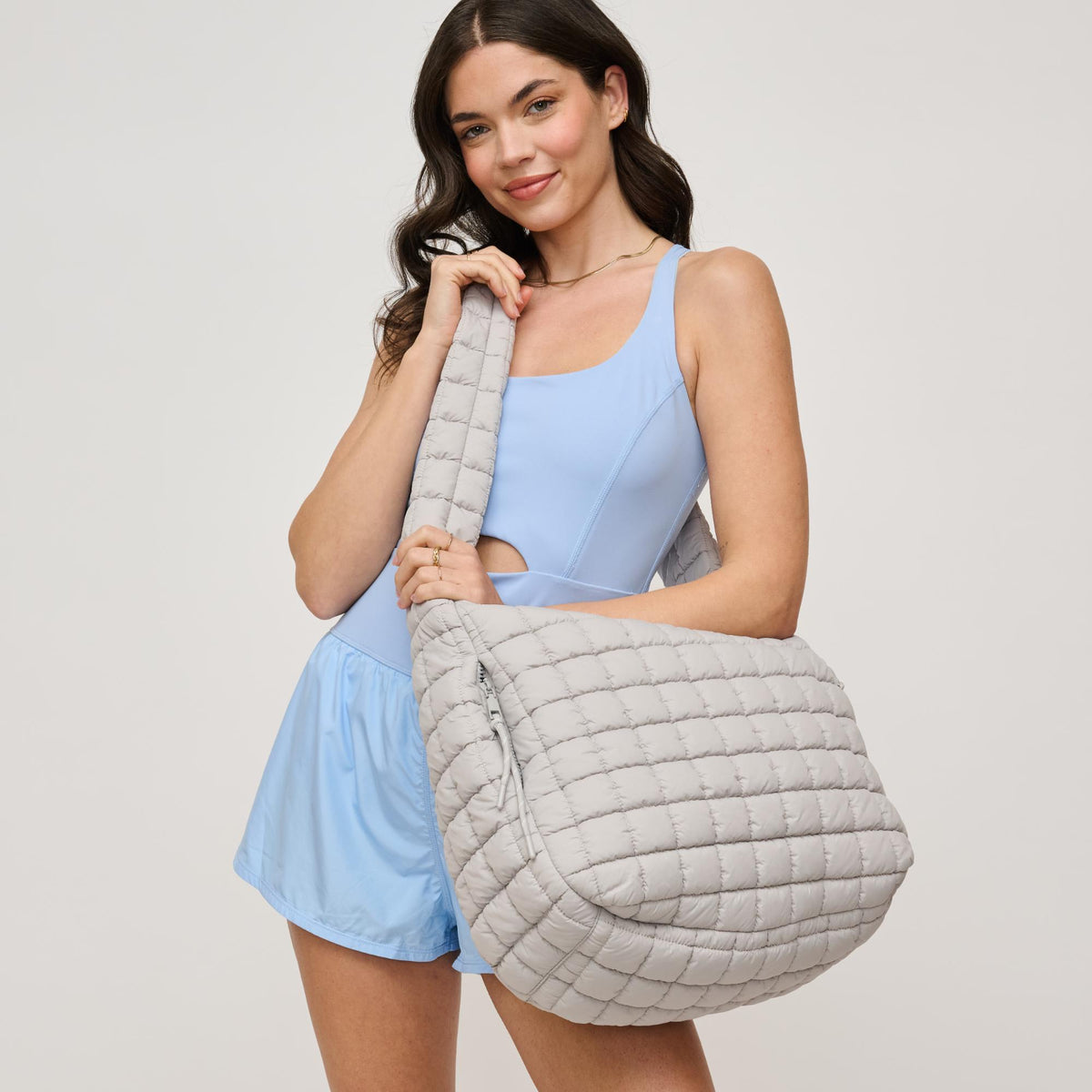 Woman wearing Dove Grey Urban Expressions Leda Hobo 840611142719 View 1 | Dove Grey