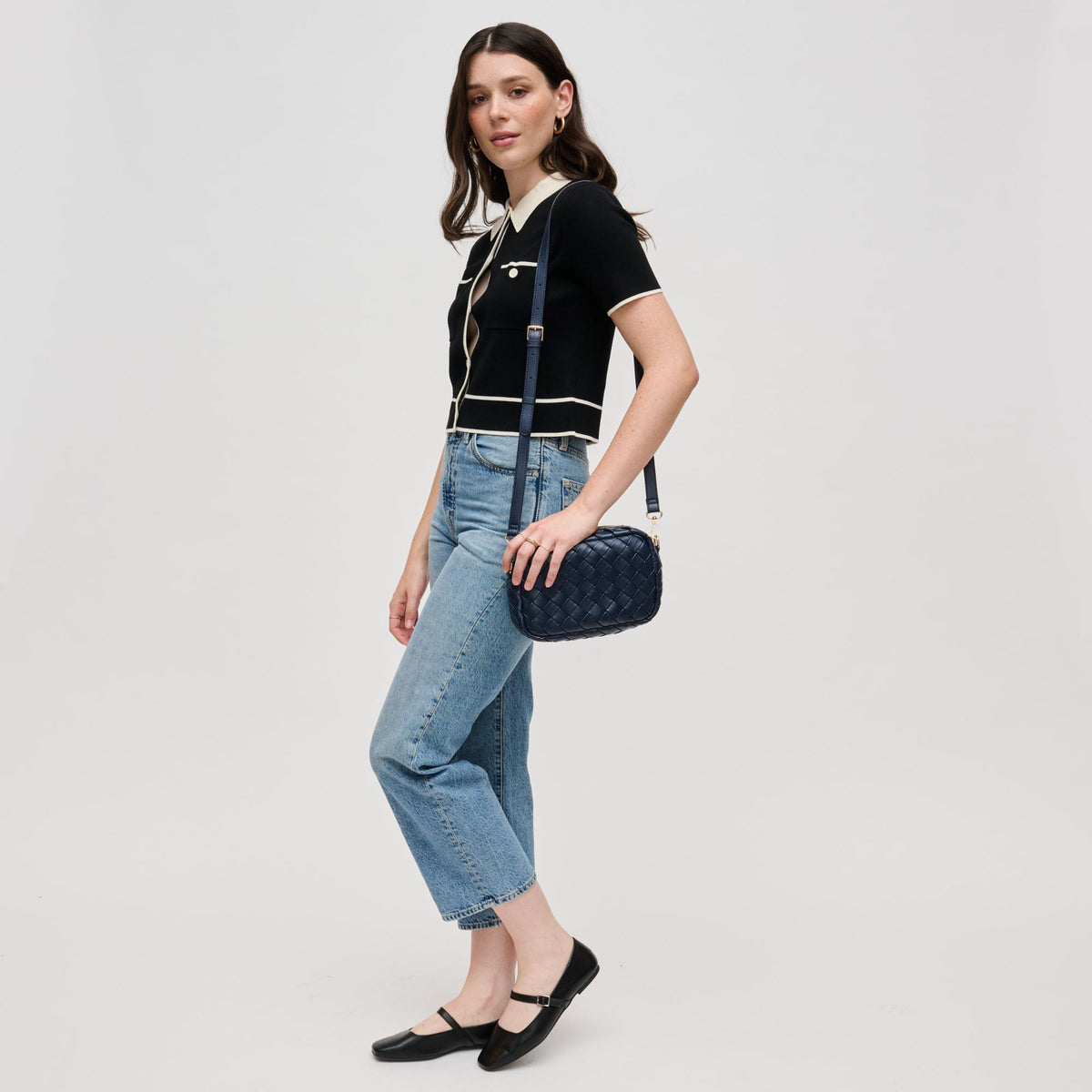 Woman wearing Midnight Urban Expressions Maddie Crossbody 840611133397 View 2 | Midnight