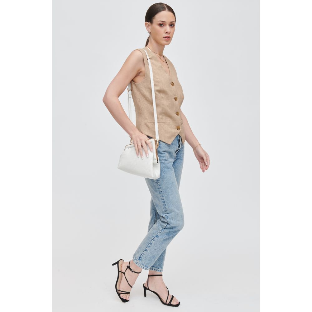 Woman wearing White Urban Expressions Yanira - Croco Crossbody 840611106155 View 3 | White