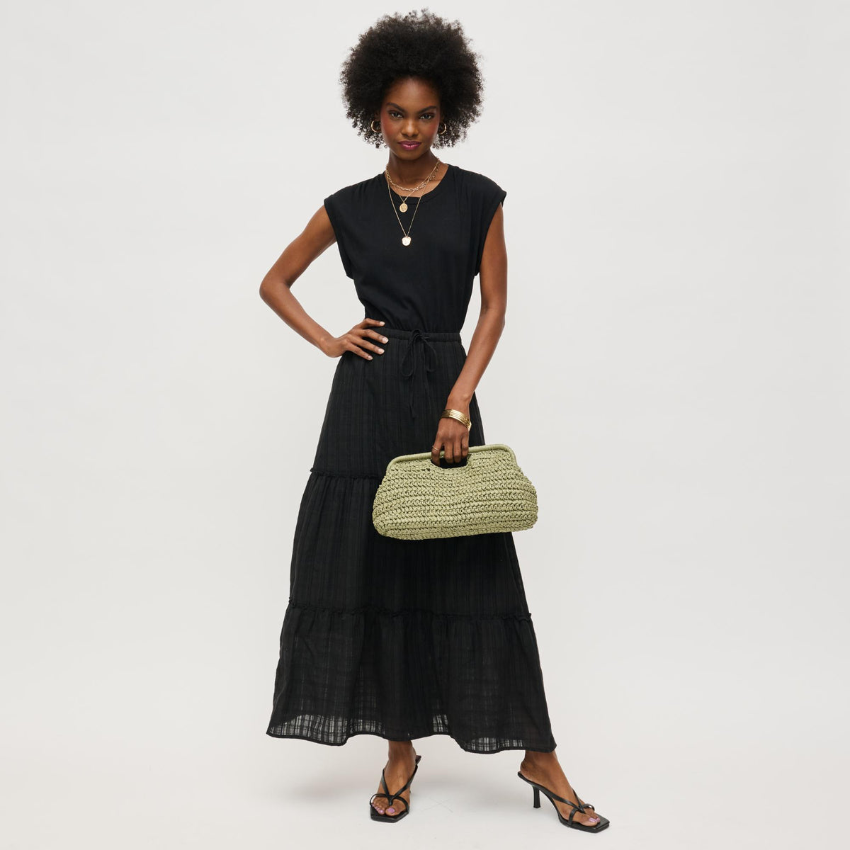 Woman wearing Sage Urban Expressions Lani Clutch 840611151636 View 3 | Sage