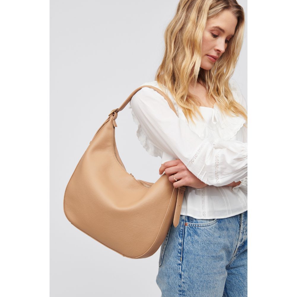 Woman wearing Camel Urban Expressions Stacy Hobo 818209016933 View 1 | Camel