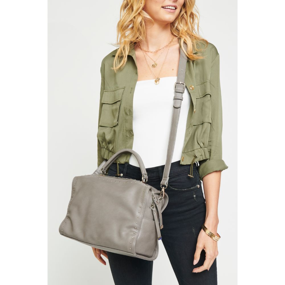 Woman wearing Grey Urban Expressions Madden Satchel 840611153753 View 1 | Grey