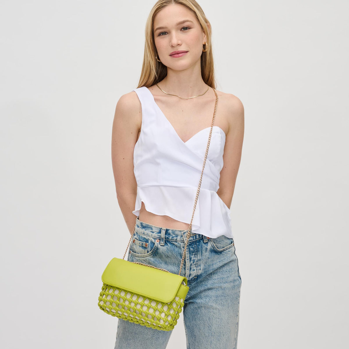 Woman wearing Citron Urban Expressions Erin Crossbody 840611128560 View 2 | Citron