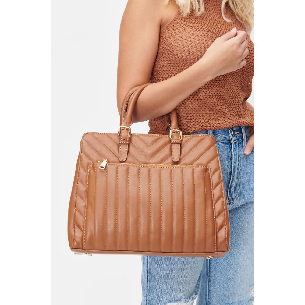 Woman wearing Tan Urban Expressions Keegan Satchel 840611101334 View 1 | Tan