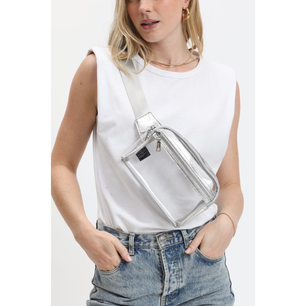 Woman wearing Silver Urban Expressions Air Belt Bag 840611120786 View 2 | Silver