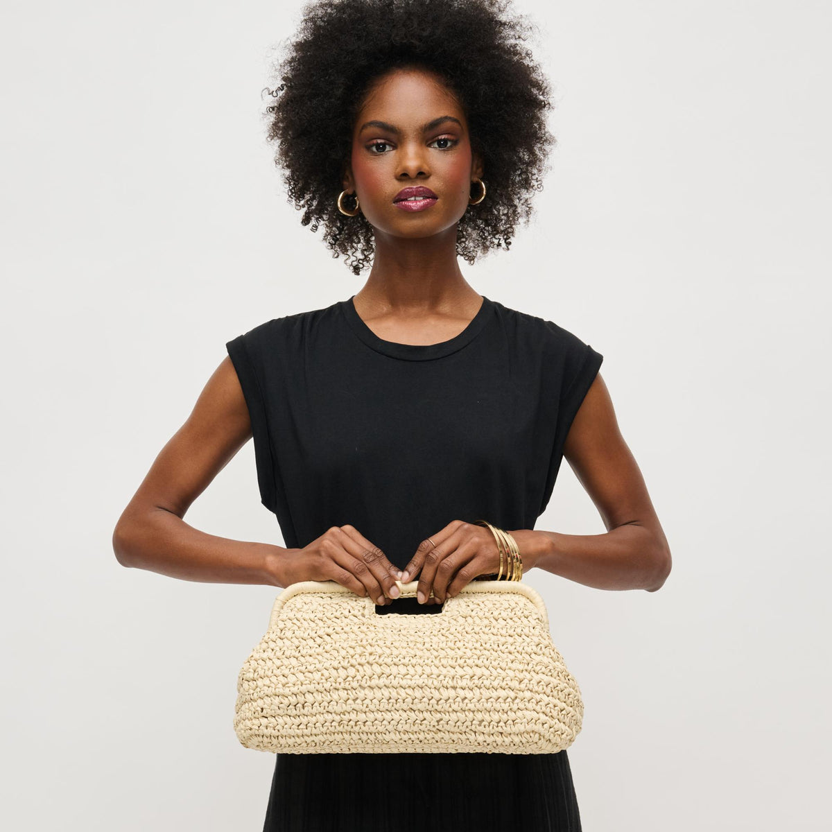 Woman wearing Ivory Urban Expressions Lani Clutch 840611151612 View 2 | Ivory