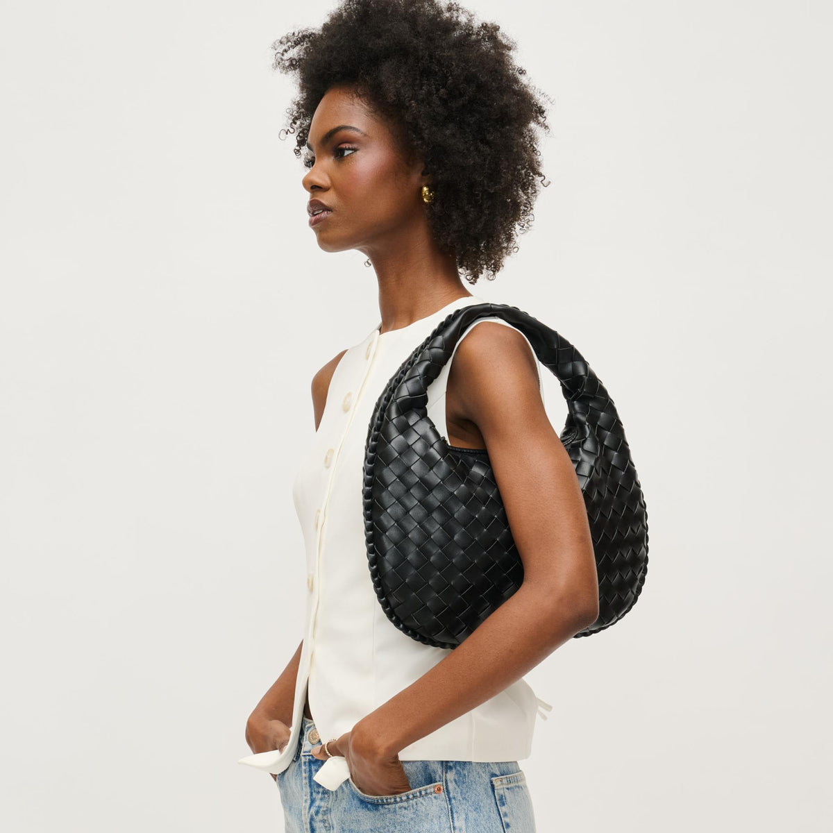 Woman wearing Black Urban Expressions Wendy Hobo 840611150349 View 2 | Black