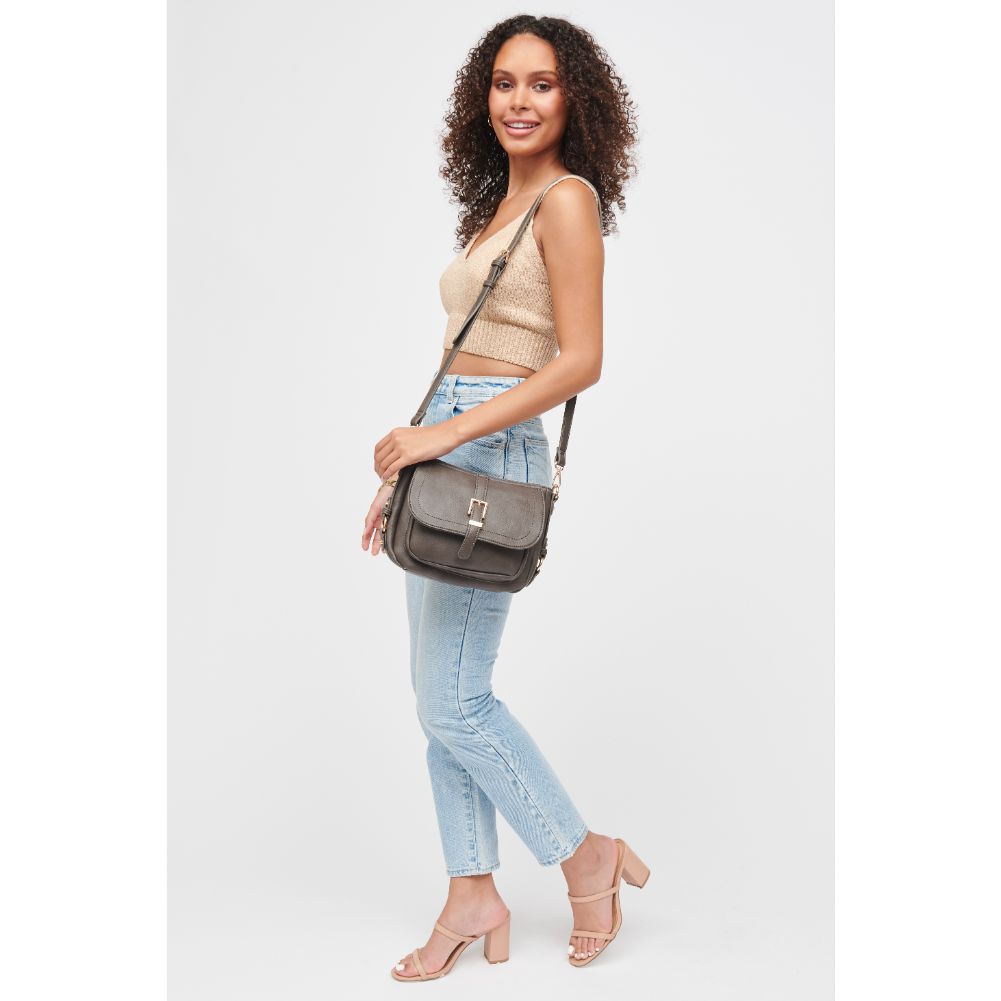 Woman wearing Slate Urban Expressions Lizzie Crossbody 840611184634 View 3 | Slate