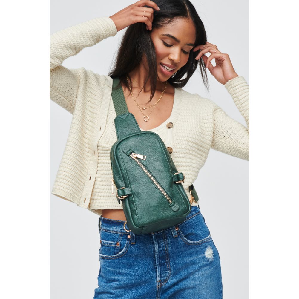 Woman wearing Emerald Urban Expressions Micah Sling Backpack 840611108807 View 1 | Emerald