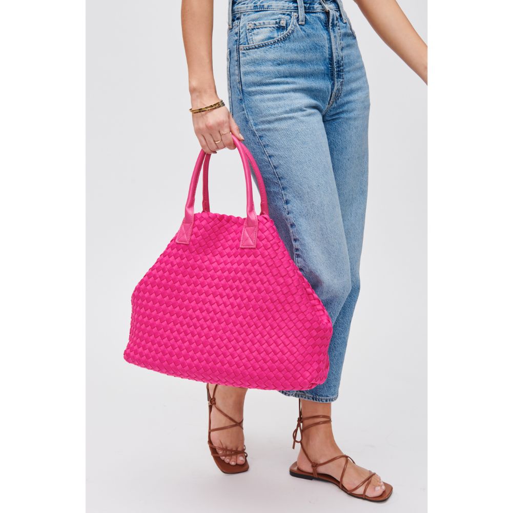 Woman wearing Magenta Urban Expressions Ithaca - Woven Neoprene Tote 840611107879 View 2 | Magenta