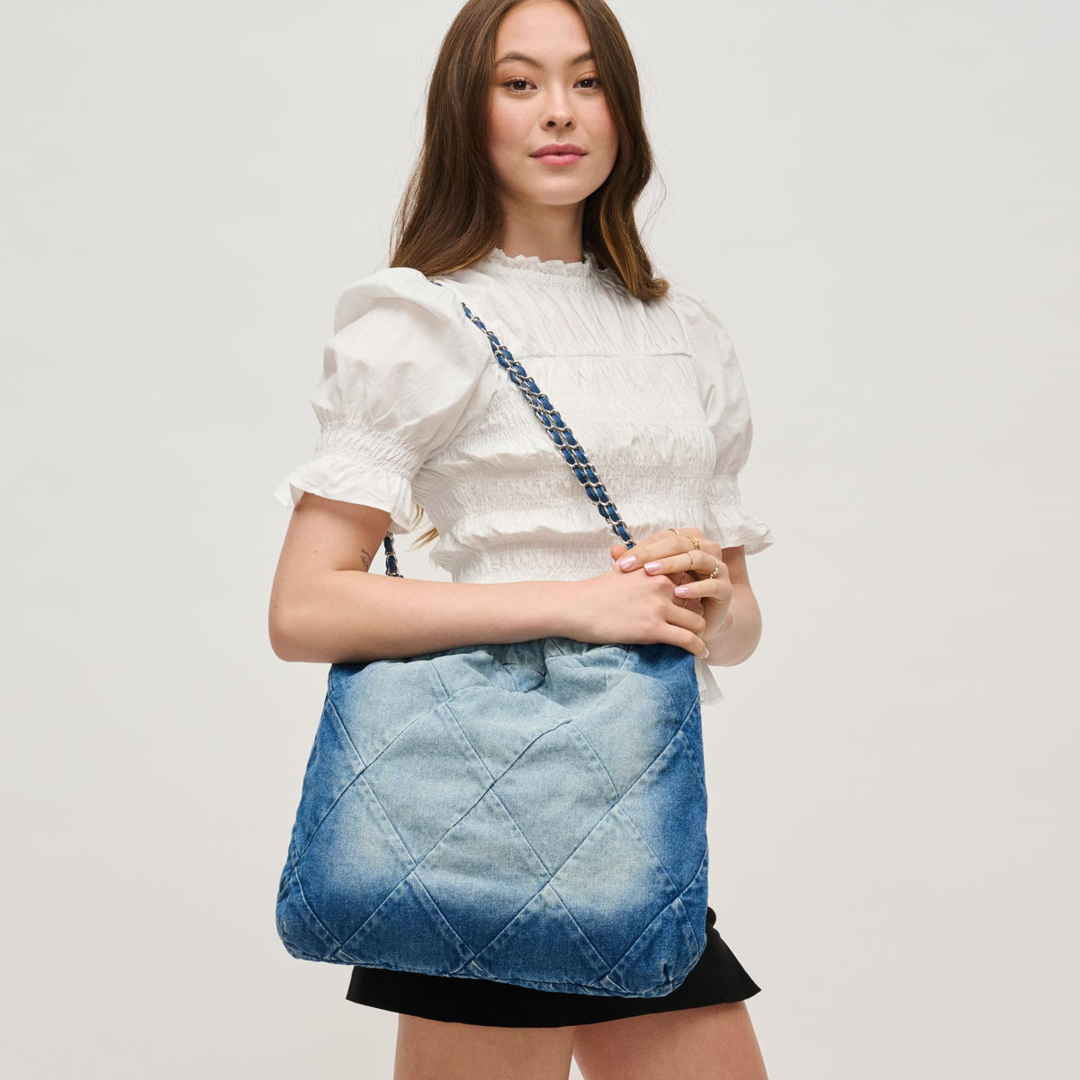 Woman wearing Denim Urban Expressions Maisie Hobo 840611142061 View 1 | Denim