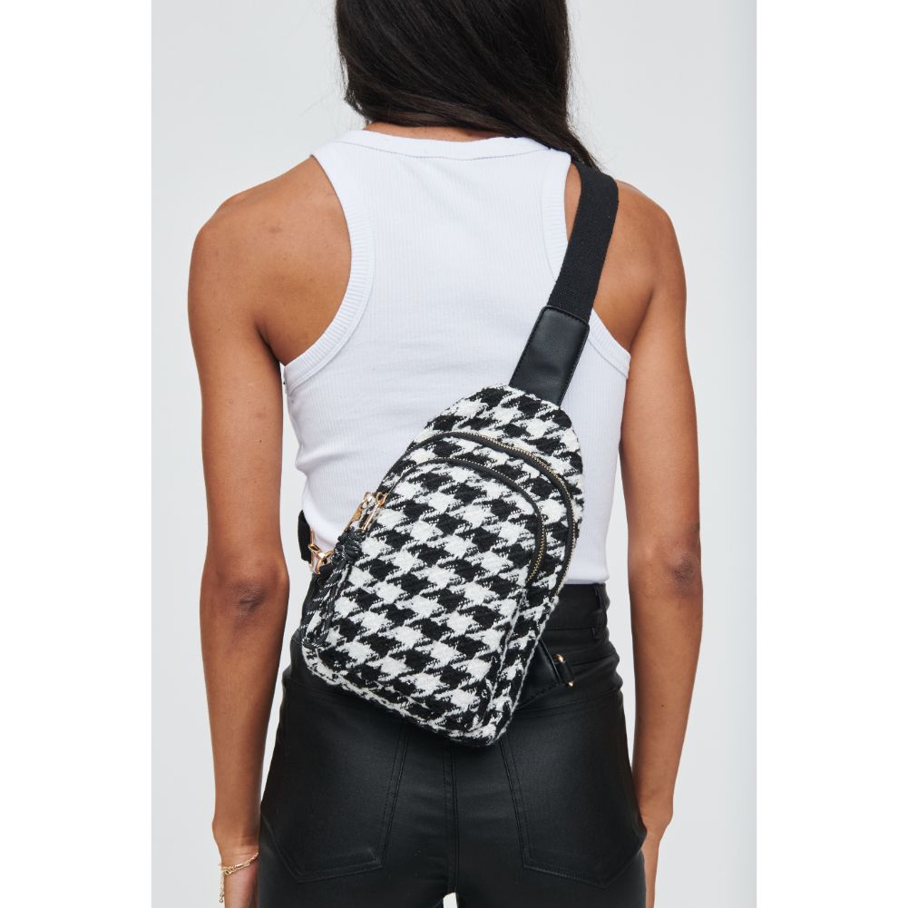 Woman wearing Houndstooth Urban Expressions Ace - Houndstooth Sling Backpack 840611104564 View 4 | Houndstooth