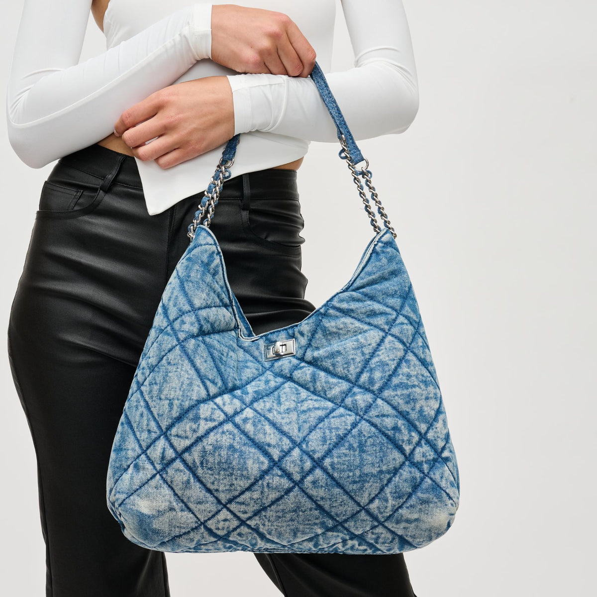 Woman wearing Dark Denim Urban Expressions Katina Hobo 840611155856 View 1 | Dark Denim