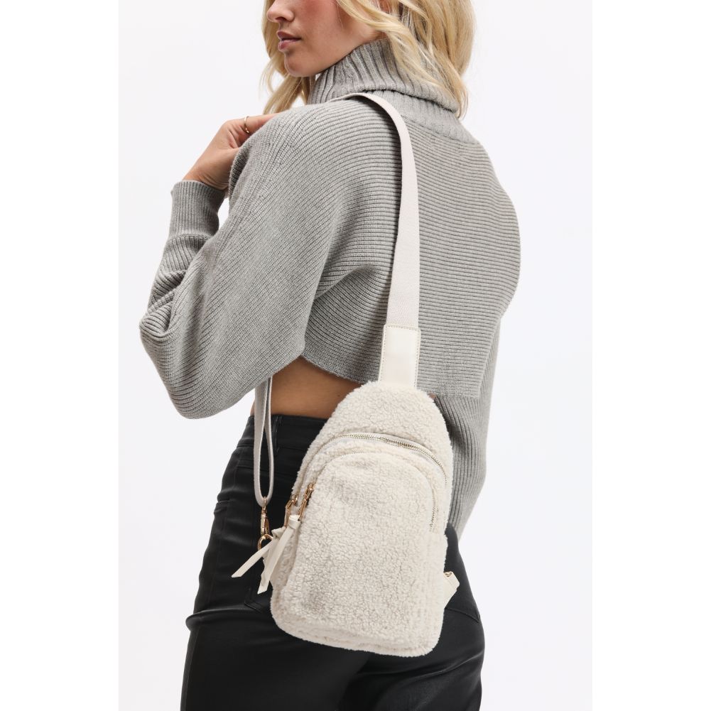 Woman wearing Ivory Urban Expressions Ace - Sherpa Sling Backpack 840611120519 View 2 | Ivory