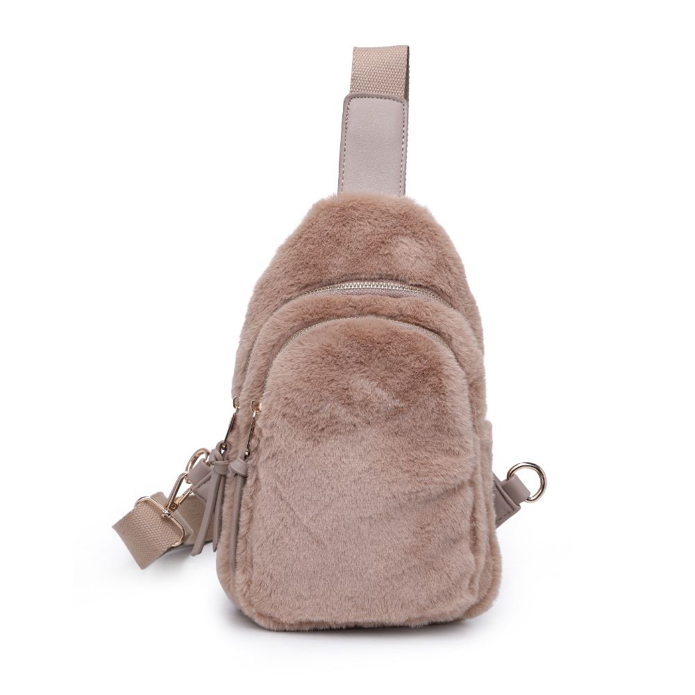 Product Image of Urban Expressions Ace Faux Fur Sling Backpack 840611104588 View 5 | Taupe