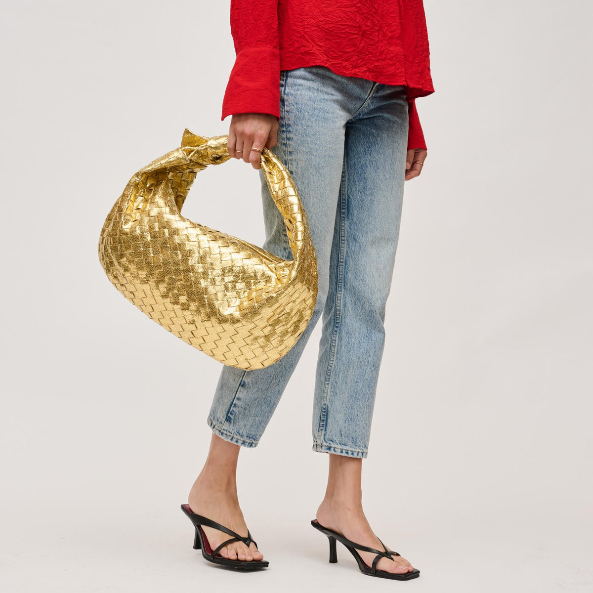 Woman wearing Gold Urban Expressions Dollie Hobo 840611128423 View 1 | Gold