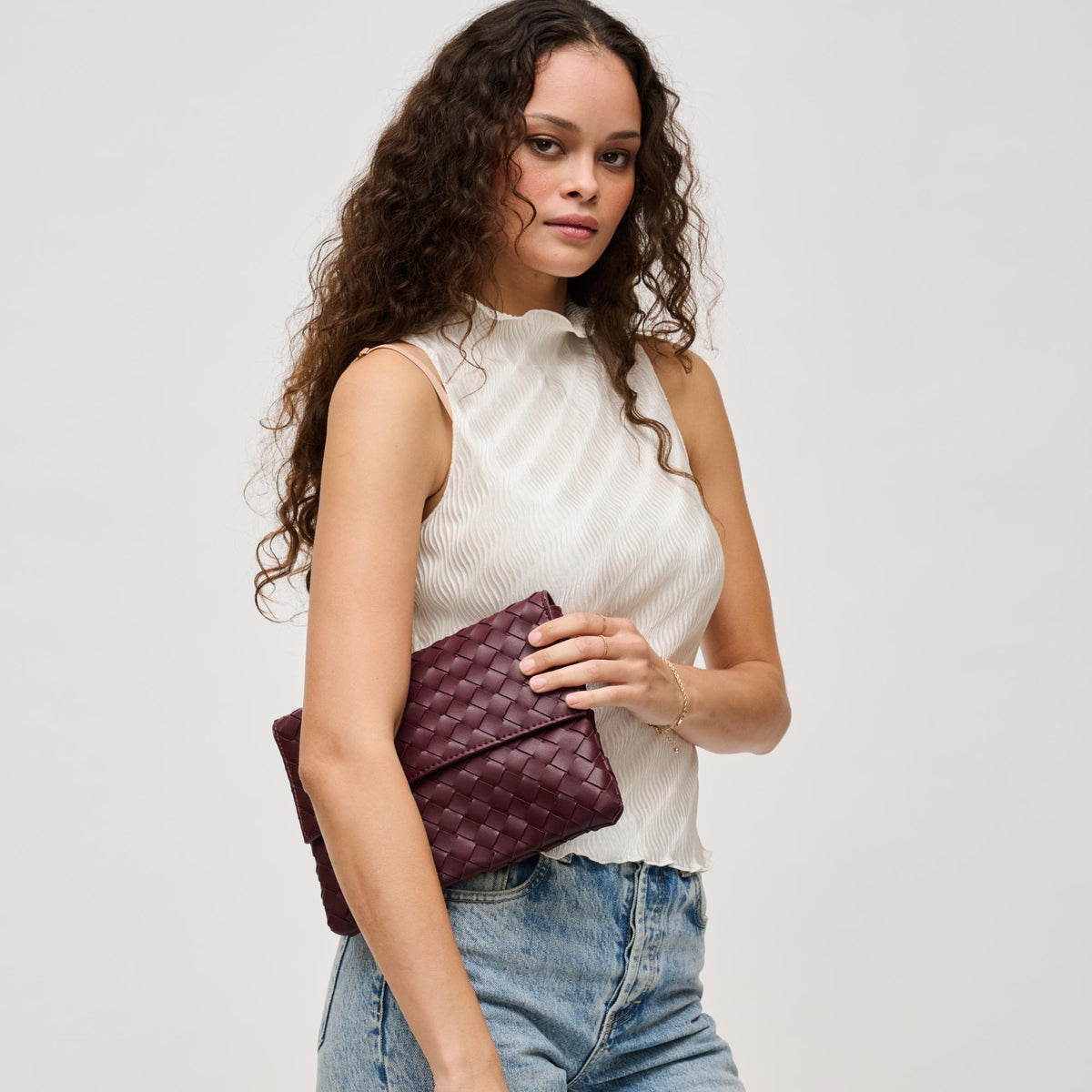 Woman wearing Wine Urban Expressions Ivy Clutch 840611133311 View 3 | Wine