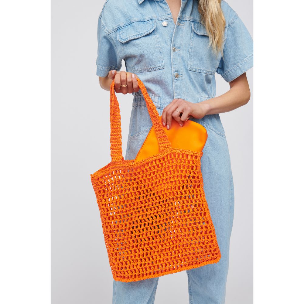 Woman wearing Tangerine Urban Expressions Bouvet Tote 818209016995 View 4 | Tangerine