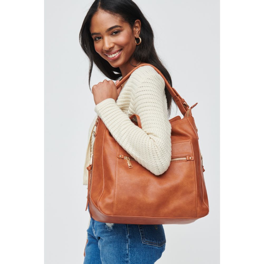 Woman wearing Tan Urban Expressions Brooklyn Hobo 840611107930 View 2 | Tan