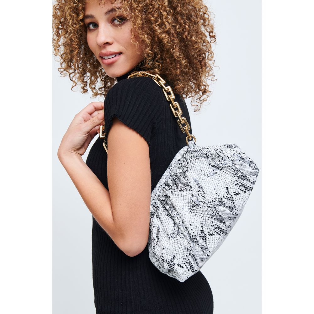 Woman wearing Black White Urban Expressions Cassie Clutch 840611174987 View 3 | Black White