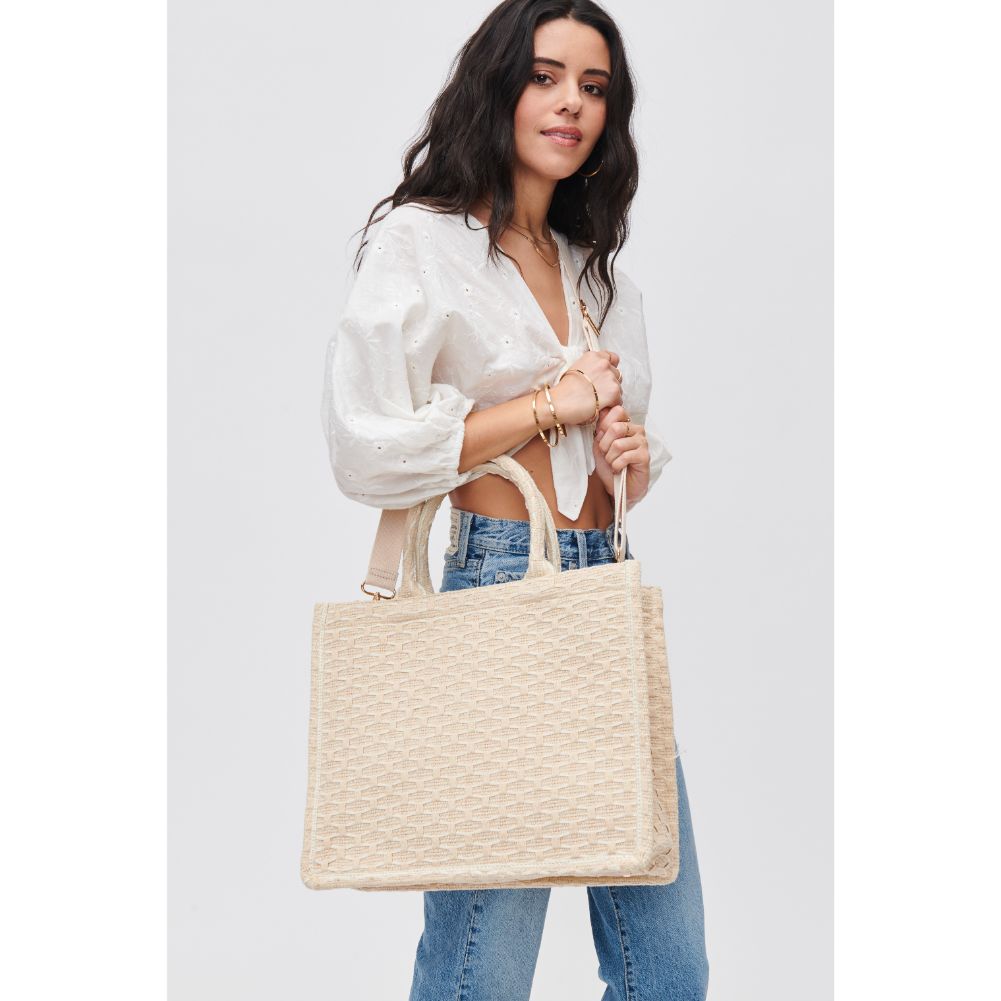 Woman wearing Ivory Urban Expressions Iona Tote 840611108845 View 3 | Ivory