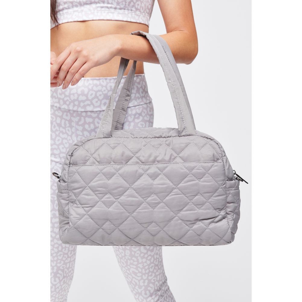 Woman wearing Grey Urban Expressions Spencer - Quilted Nylon Weekender 840611184269 View 2 | Grey