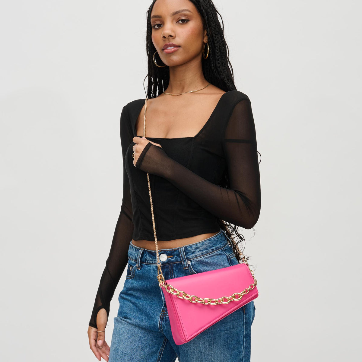 Woman wearing Hot Pink Urban Expressions Marla Crossbody 840611192394 View 1 | Hot Pink