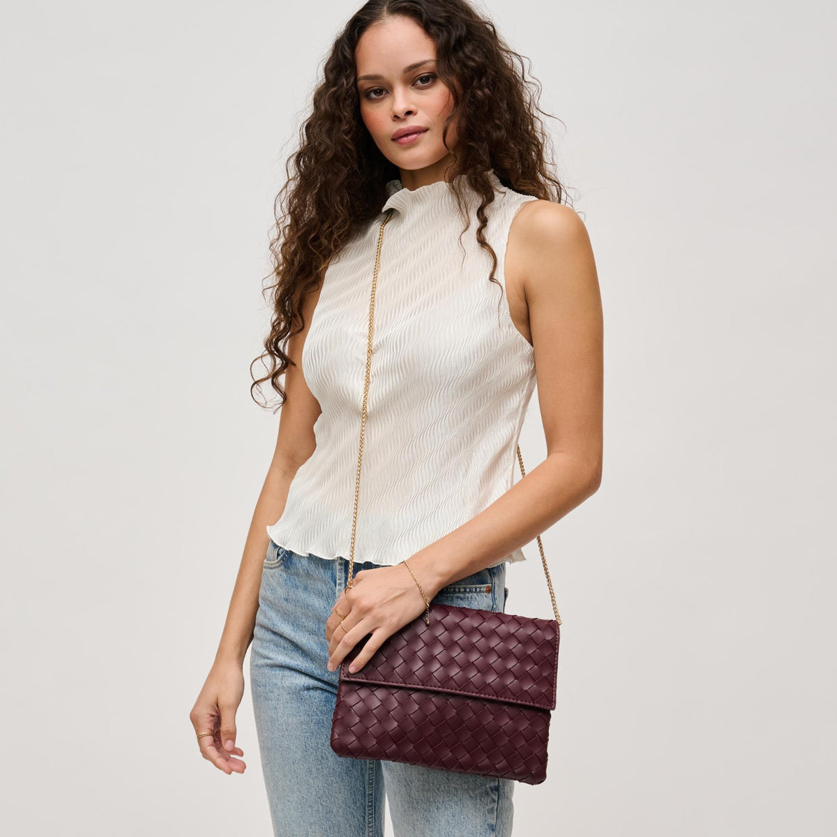 Woman wearing Wine Urban Expressions Ivy Clutch 840611133311 View 1 | Wine