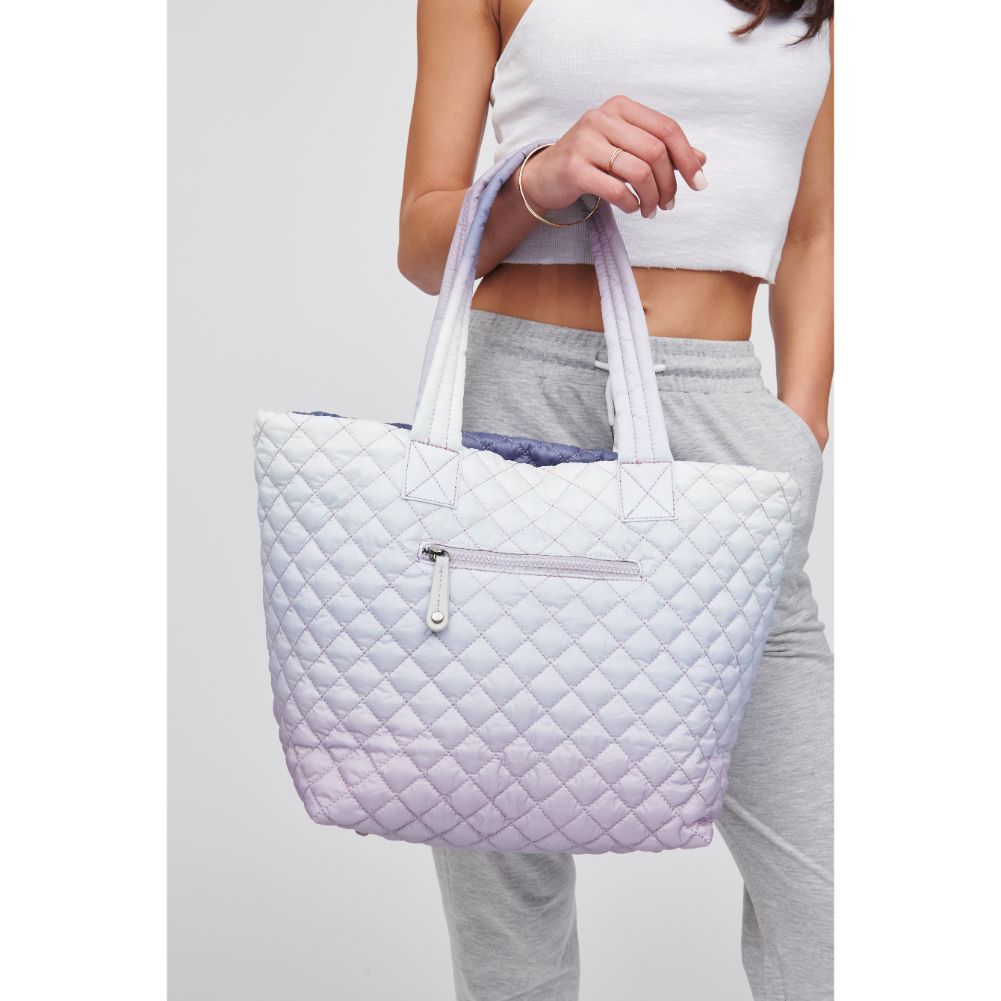 Woman wearing Lavender Multi Urban Expressions Breakaway Tote 818209018470 View 1 | Lavender Multi