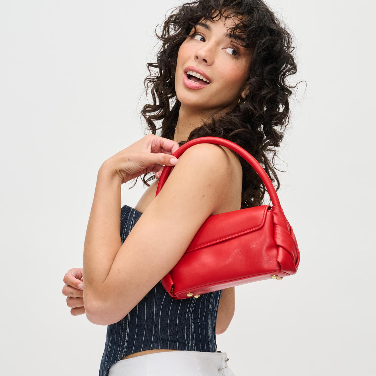 Woman wearing Red Urban Expressions Devin Crossbody 840611192028 View 2 | Red