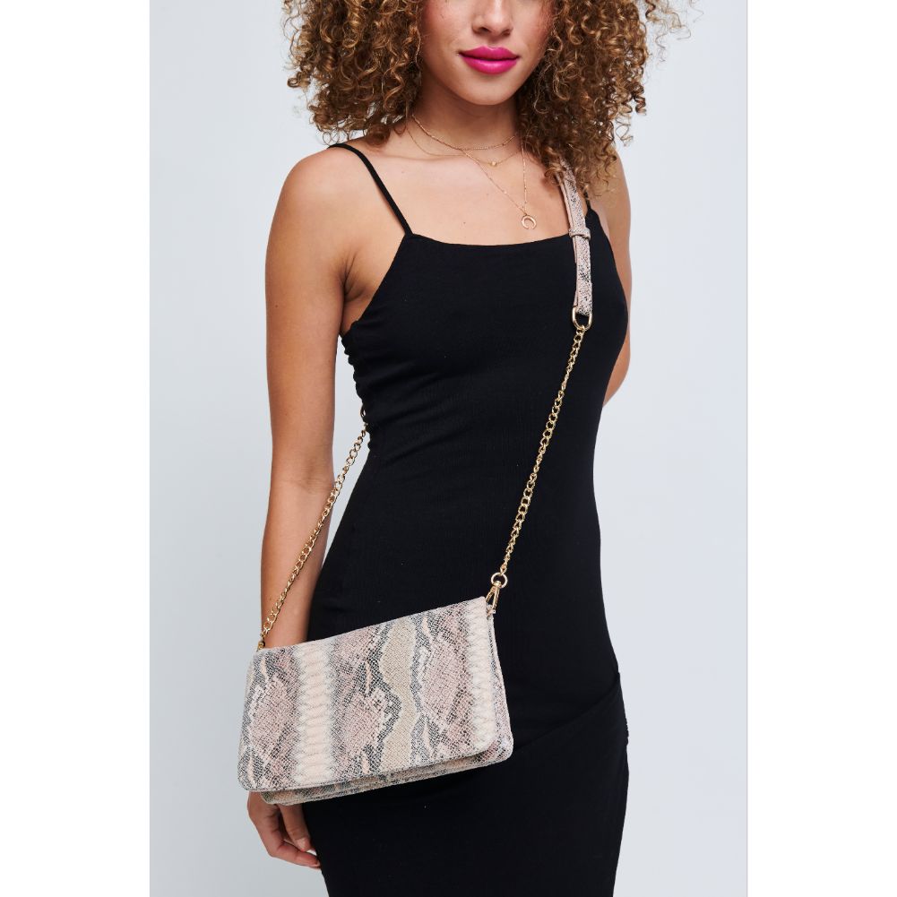 Woman wearing Latte Multi Urban Expressions Jones - Snake Crossbody 840611180322 View 1 | Latte Multi