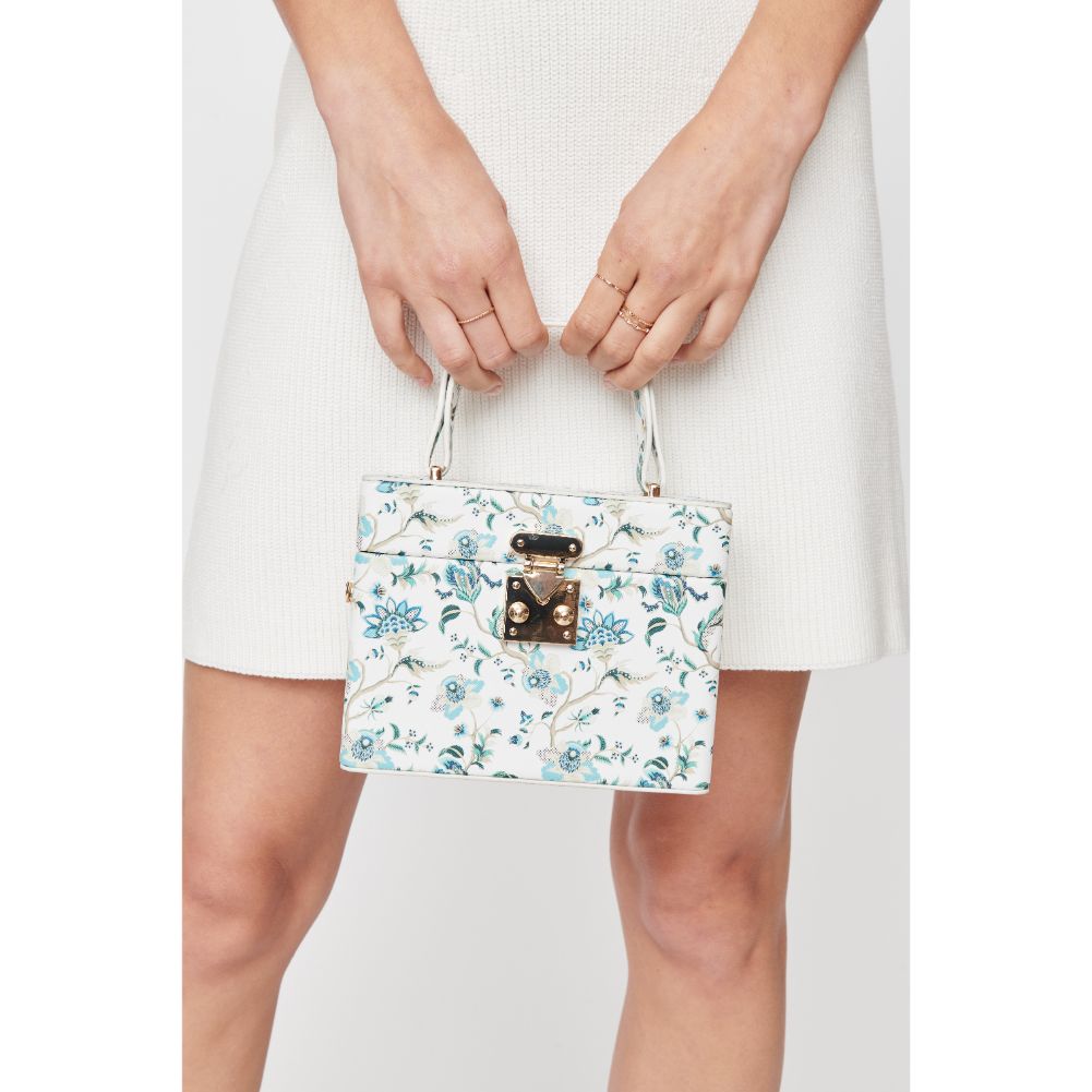 Woman wearing Blue Flower Urban Expressions Mindy Evening Bag 840611100160 View 4 | Blue Flower