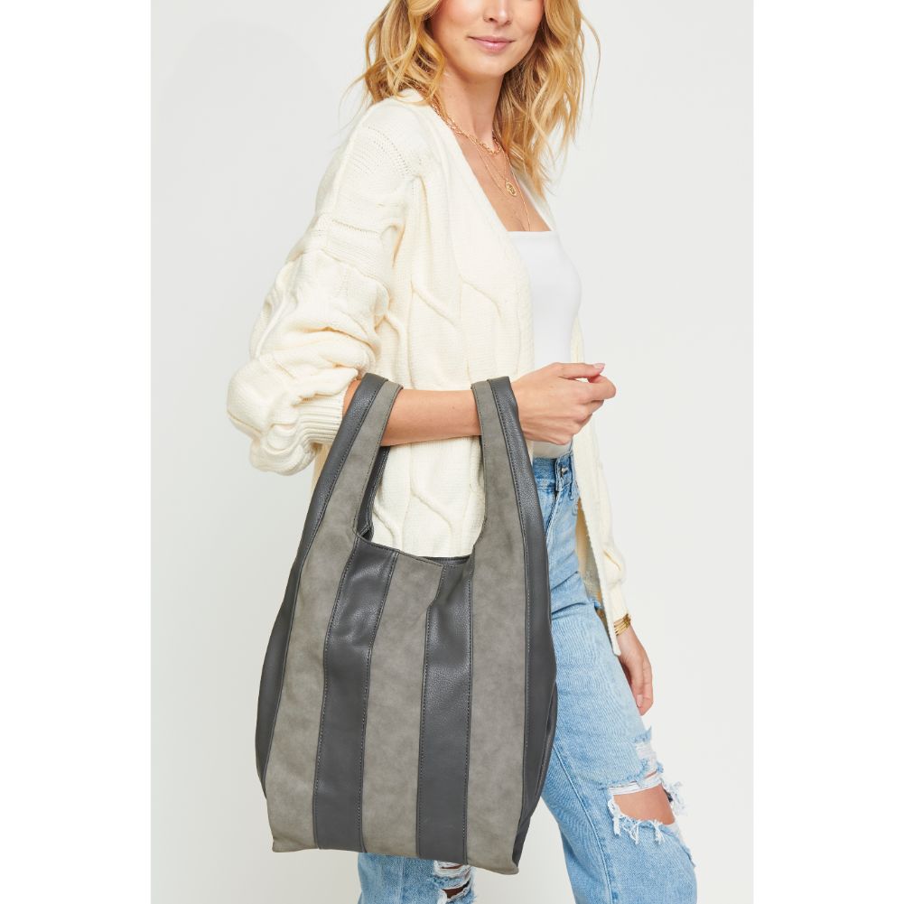 Woman wearing Grey Urban Expressions Rocco Hobo 840611157386 View 3 | Grey