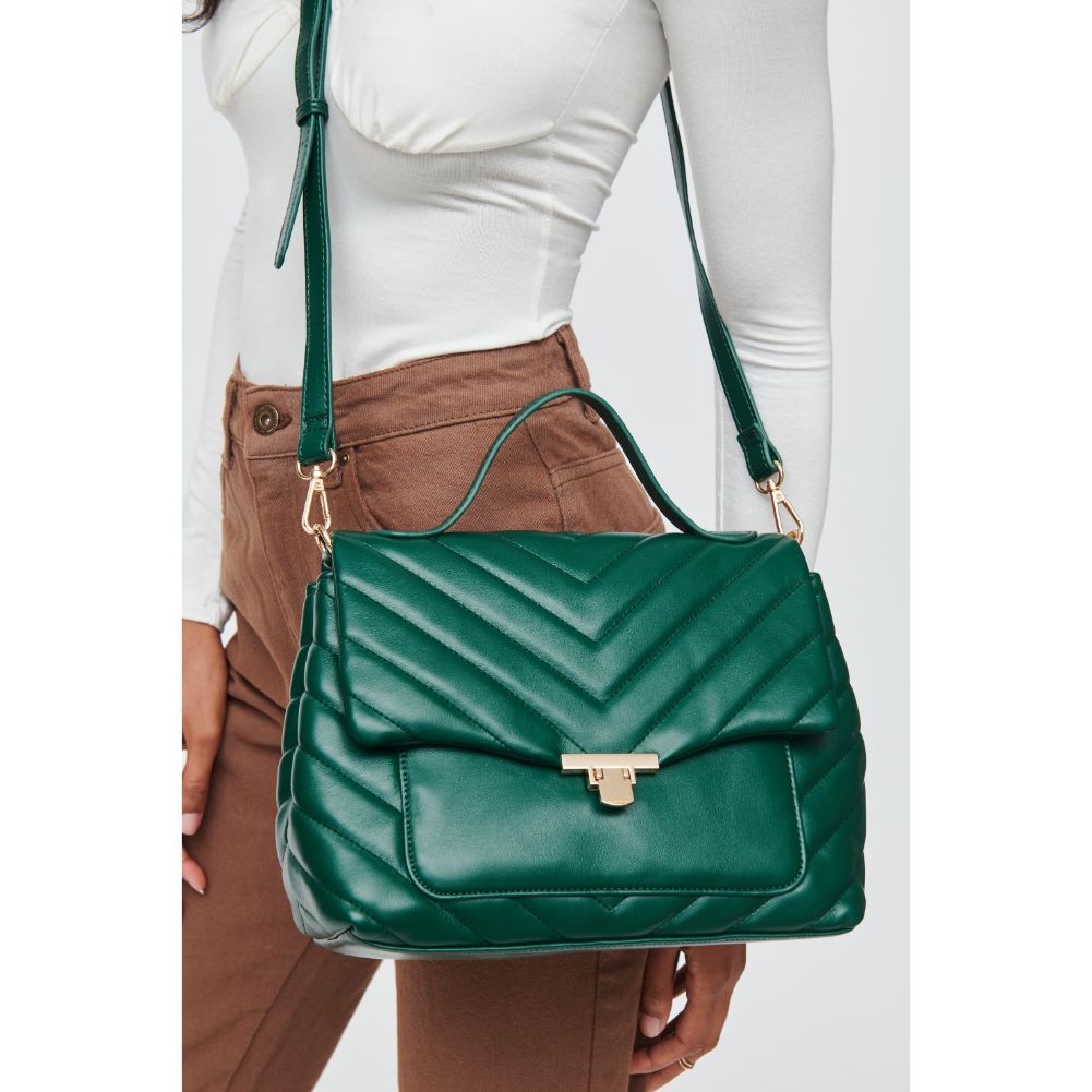 Woman wearing Hunter Green Urban Expressions Imani Crossbody 840611108029 View 1 | Hunter Green