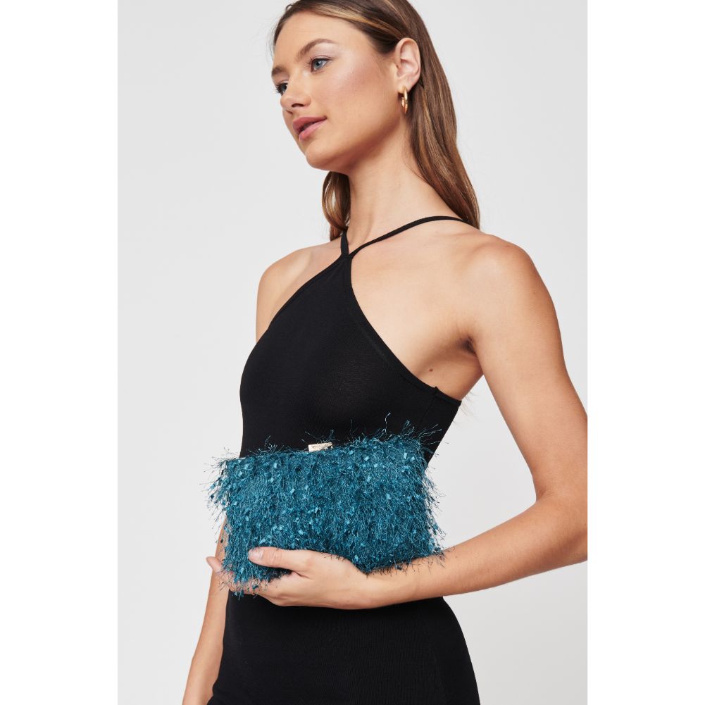 Woman wearing Peacock Urban Expressions Shoshanna Evening Bag 840611103390 View 3 | Peacock