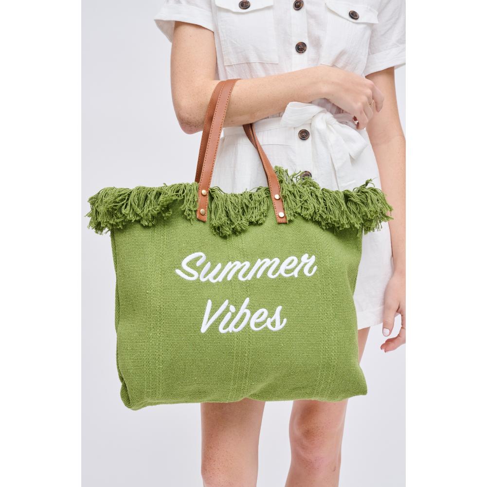 Woman wearing Sage Urban Expressions Summer Vibes Tote 840611127945 View 4 | Sage