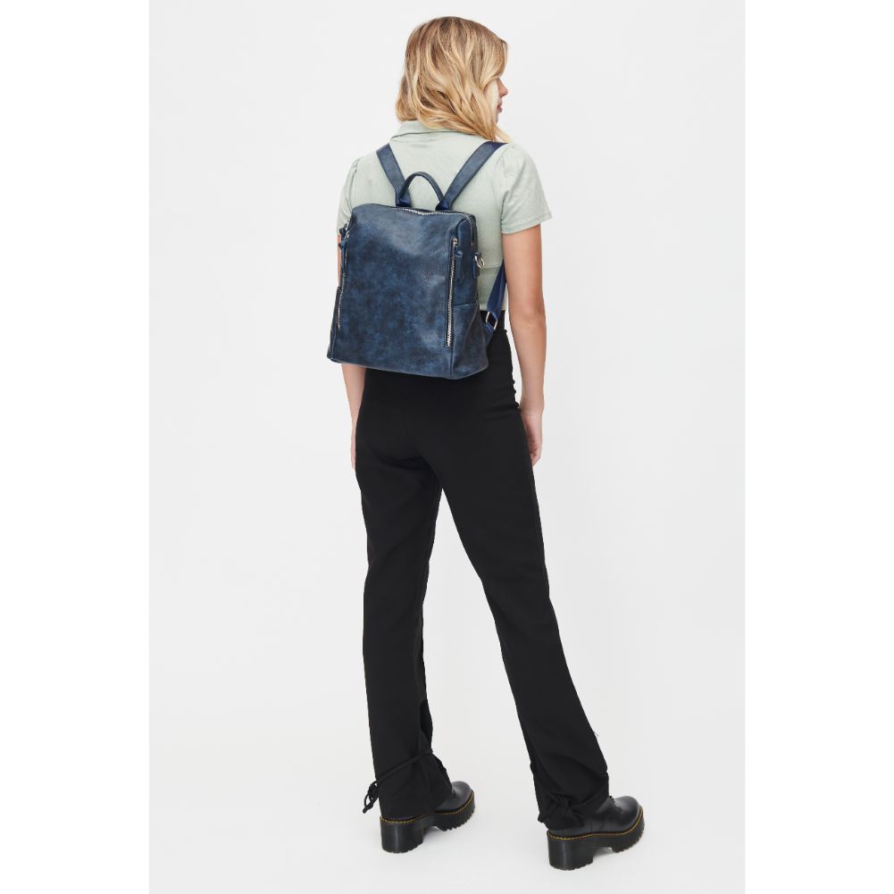 Woman wearing Denim Urban Expressions Edie Backpack 818209010283 View 3 | Denim