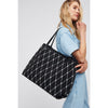 Woman wearing Black White Urban Expressions Pauline Tote 818209017954 View 1 | Black White