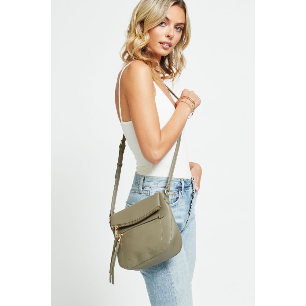 Woman wearing Light Olive Urban Expressions Jean Crossbody 840611177209 View 2 | Light Olive