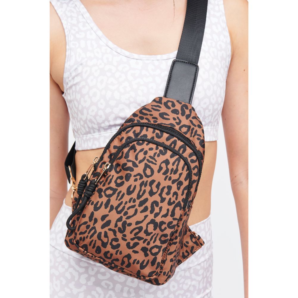 Woman wearing Leopard Urban Expressions Ace Sling Backpack 840611184191 View 2 | Leopard