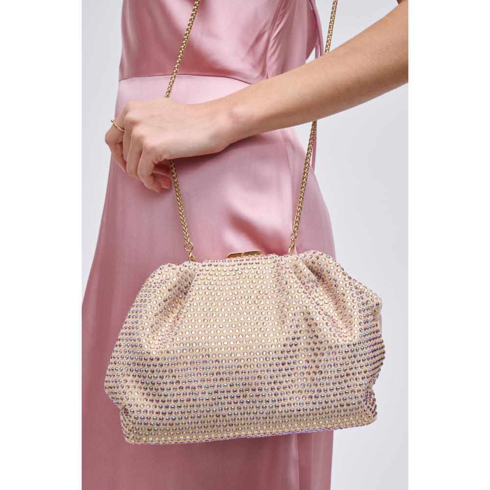 Woman wearing Light Gold Urban Expressions Arielle Evening Bag 840611132734 View 1 | Light Gold