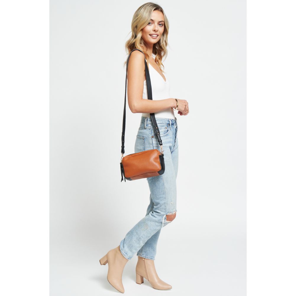 Woman wearing Tan Urban Expressions Audrey Crossbody 840611179135 View 4 | Tan