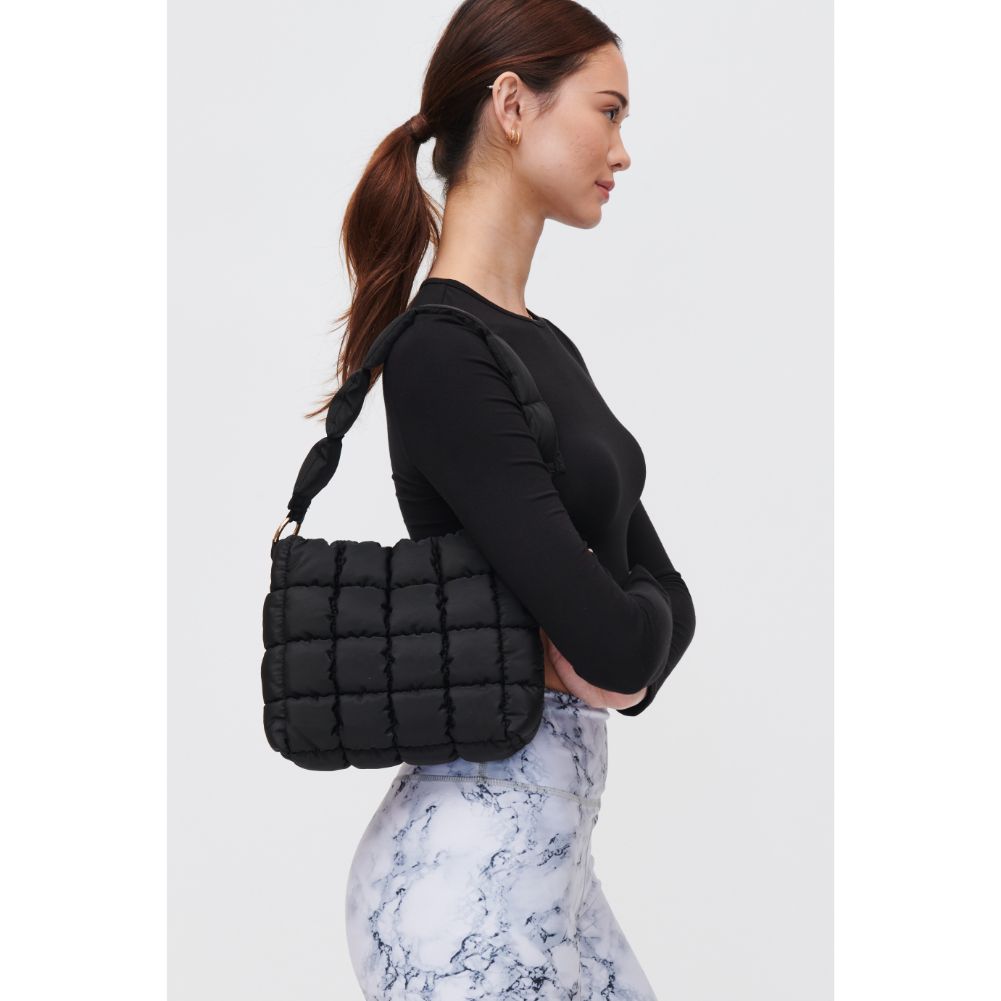 Woman wearing Black Urban Expressions Wylie - Quilted Nylon Hobo 840611108159 View 2 | Black