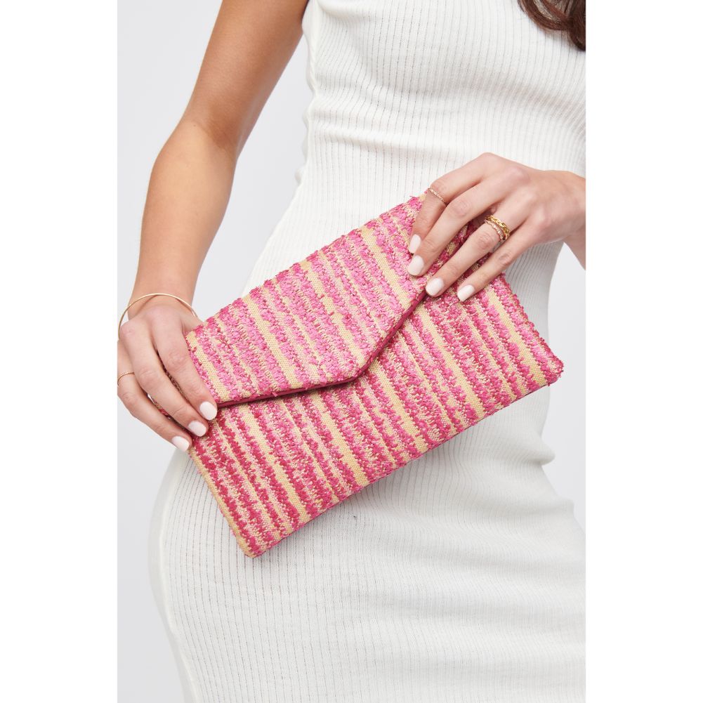 Woman wearing Magenta Urban Expressions Mayotte Clutch 818209017558 View 4 | Magenta