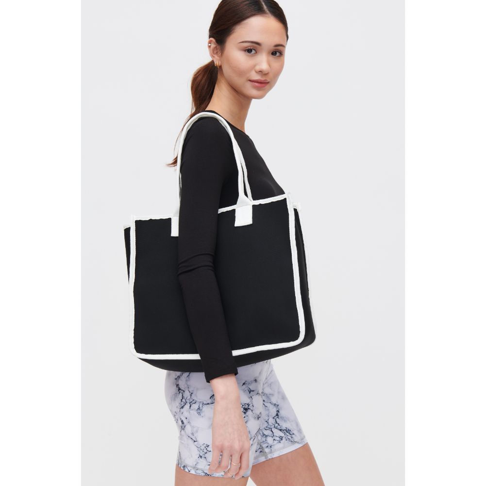 Woman wearing Black White Urban Expressions Wade Tote 840611118141 View 1 | Black White