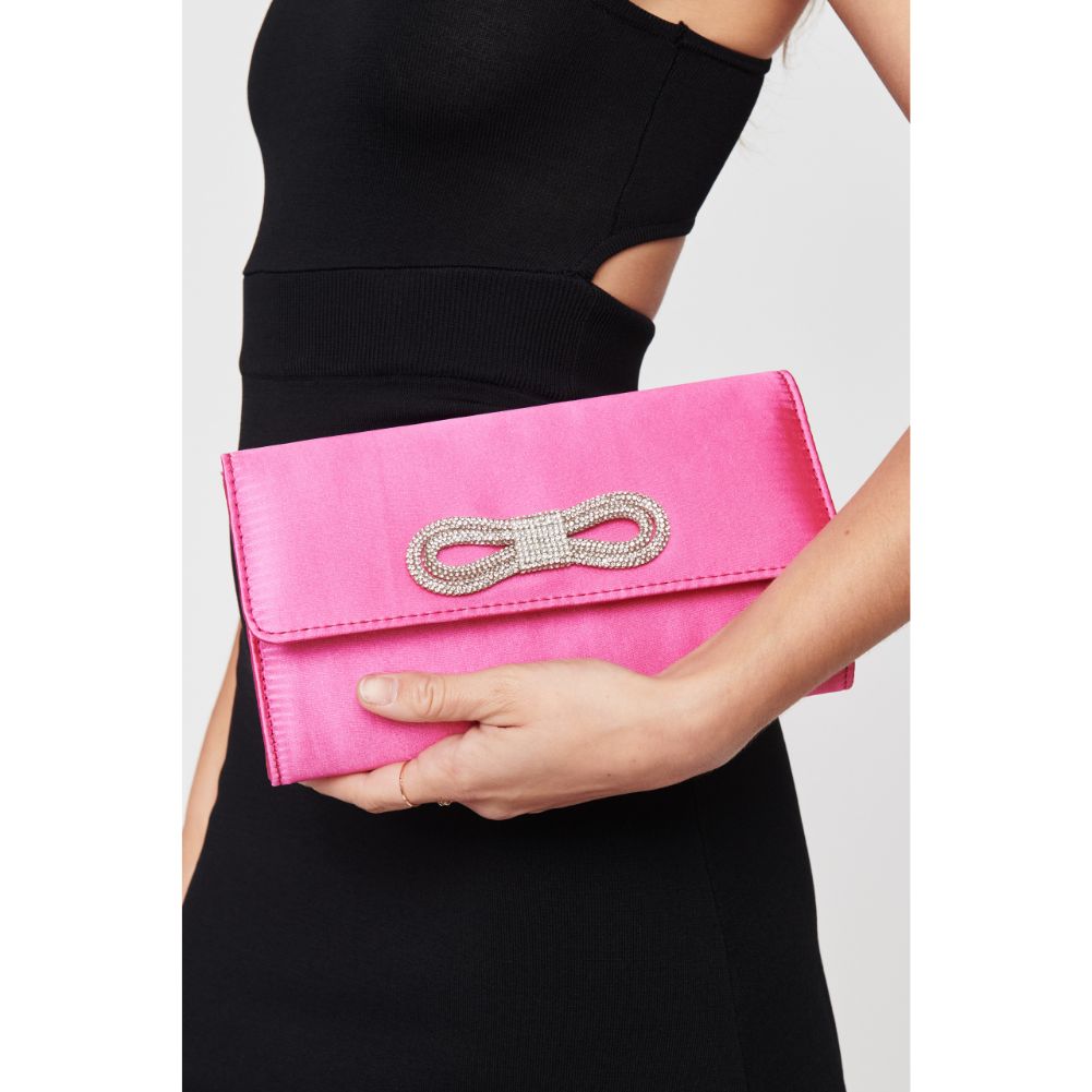 Woman wearing Fuchsia Urban Expressions Karlie - Bow Tie Evening Bag 840611104311 View 4 | Fuchsia